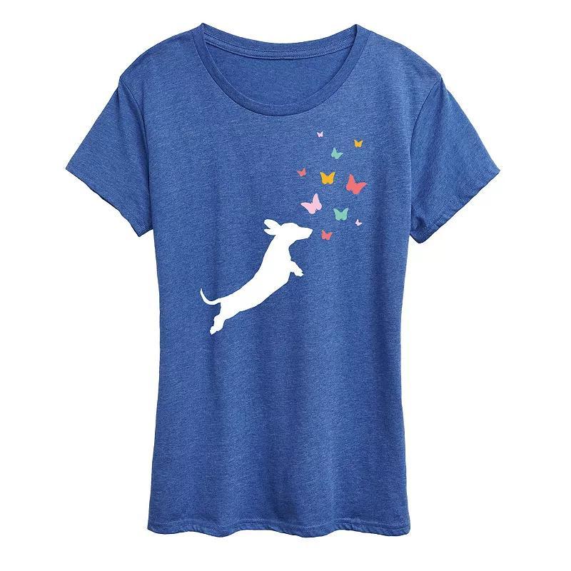 Women's Dachshund Chasing Butterflies Graphic Tee, Size: Small, Black Product Image