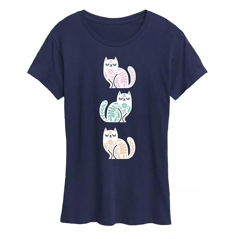 Womens Scandinavian Cats Graphic Tee Grey Blue Product Image
