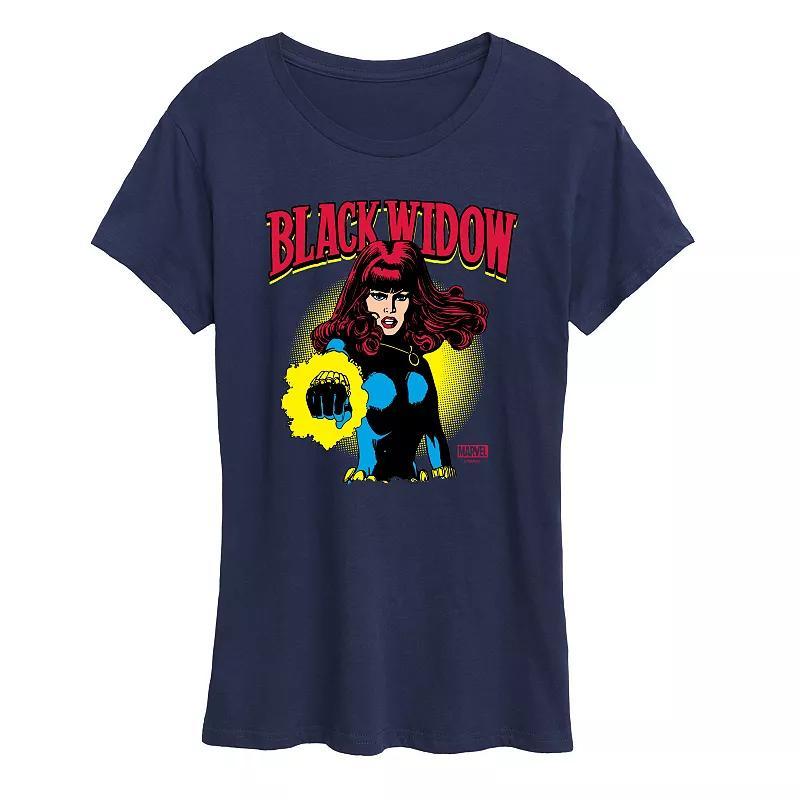 Womens Marvel Black Widow Comic Portrait Graphic Tee Blue Product Image