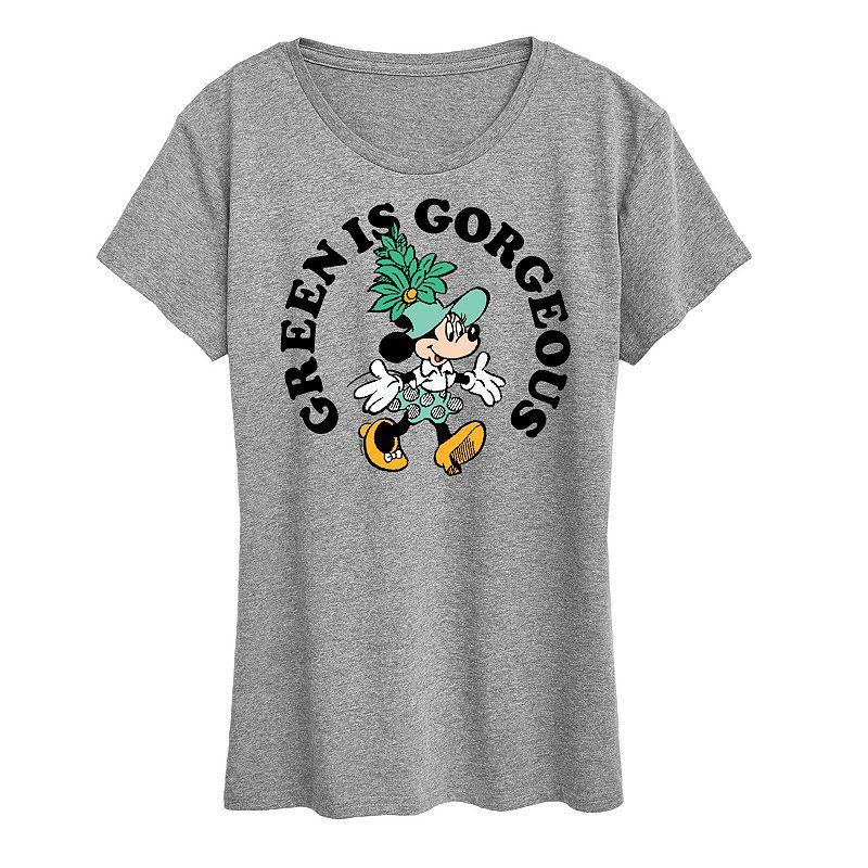 Disneys Minnie Mouse Womens Green Is Gorgeous Graphic Tee Grey Green Product Image