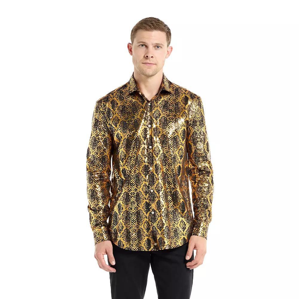 Men's OppoSuits Shiny Gold Snake Print Slim-Fit Button-Down Shirt, Size: 3XL Product Image