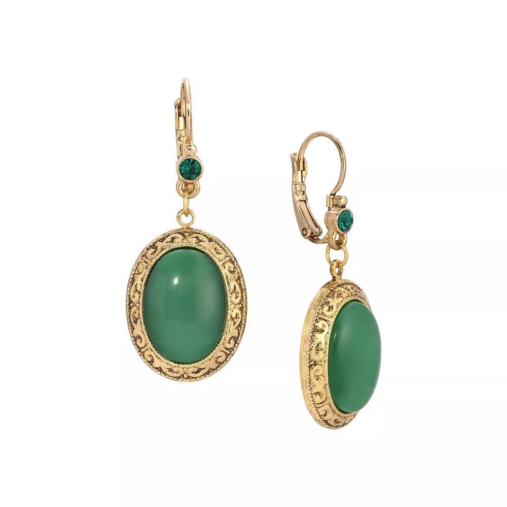 1928 Moonstone & Crystal Oval Drop Earrings, Womens, Green Product Image