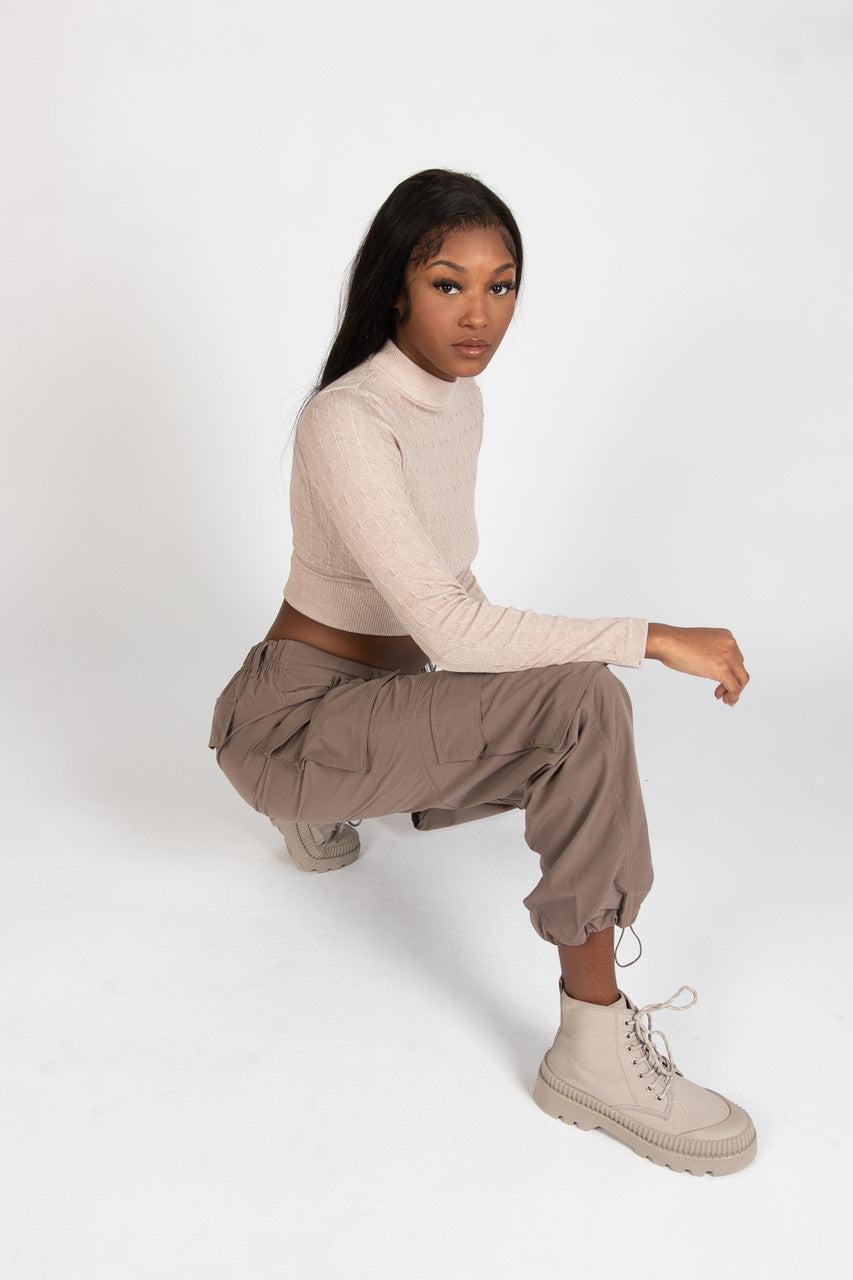 Cable Knit Mock Neck Crop Top Product Image
