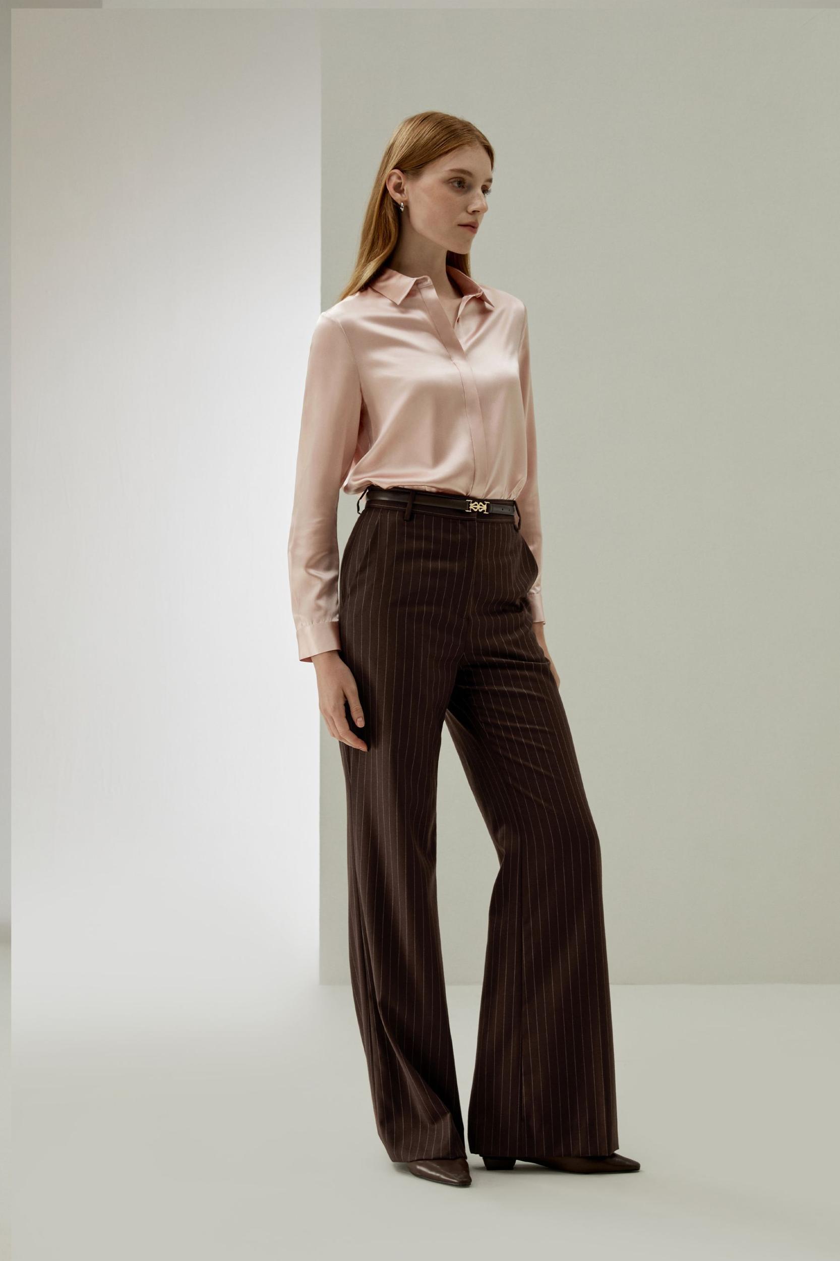 Basic Concealed Placket Silk Shirt Product Image