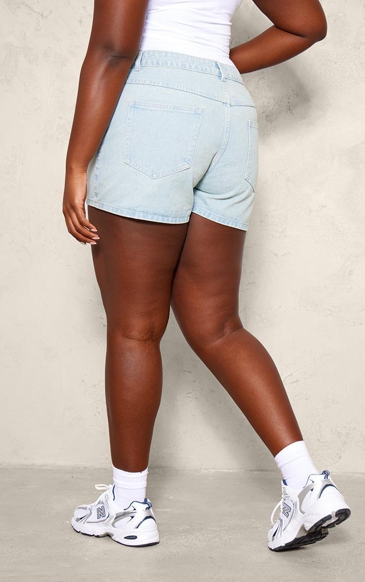 Plus Light Blue Wash Asymmetric Waistband Boyfriend Shorts Product Image