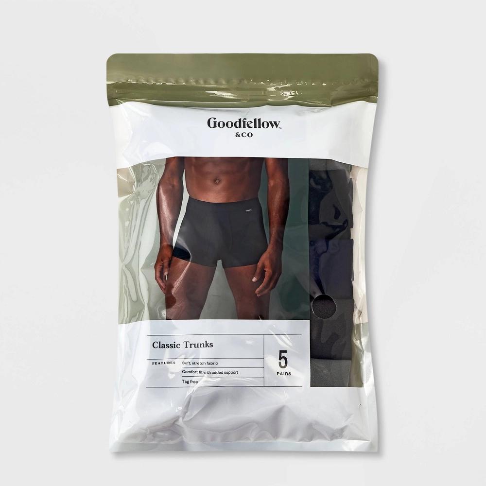 Mens Trunks 5pk - Goodfellow & Co Gray/Blue L: Cotton Blend, Mid Rise, Pull-On Waist, Machine Washable Product Image