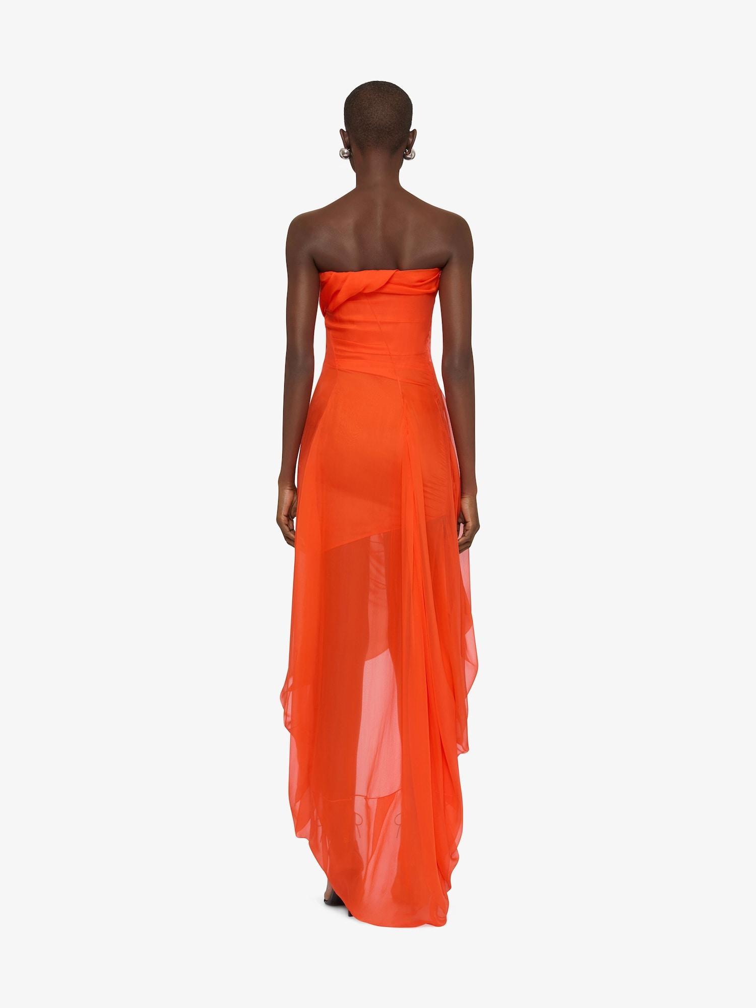 Draped strapless dress in silk chiffon Product Image