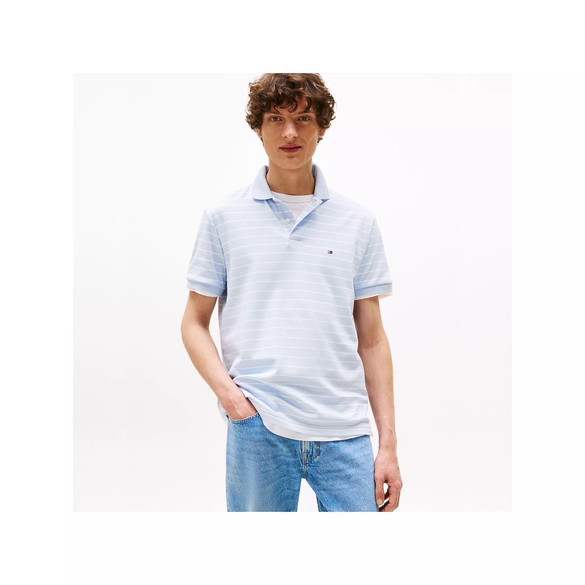 Men's Tommy Hilfiger Short Sleeve Cotton Polo, Size: Large, Breezy Blue Stripe Product Image