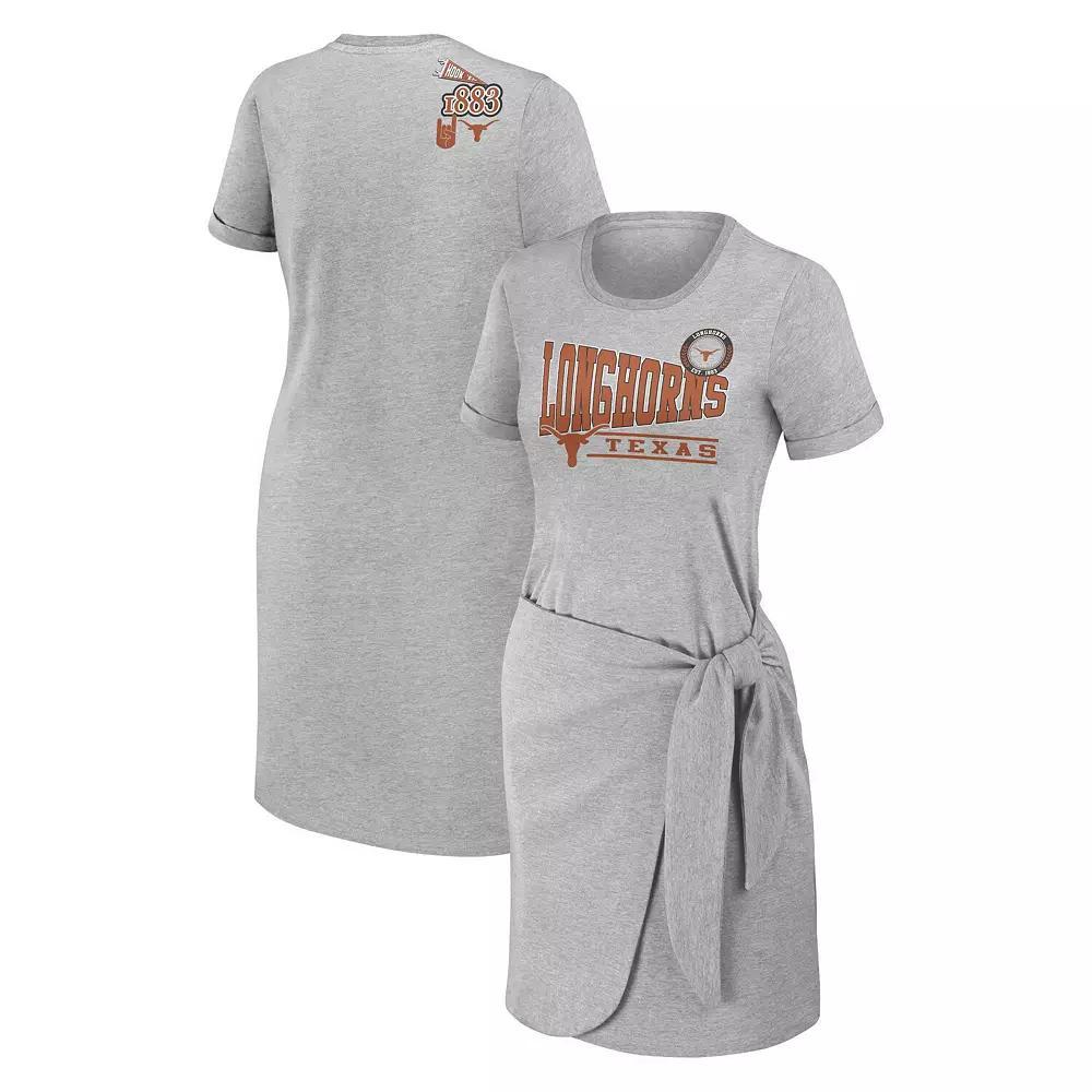 Women's WEAR by Erin Andrews Heather Gray Texas Longhorns Knotted T-Shirt Dress, Size: Medium, Grey Product Image