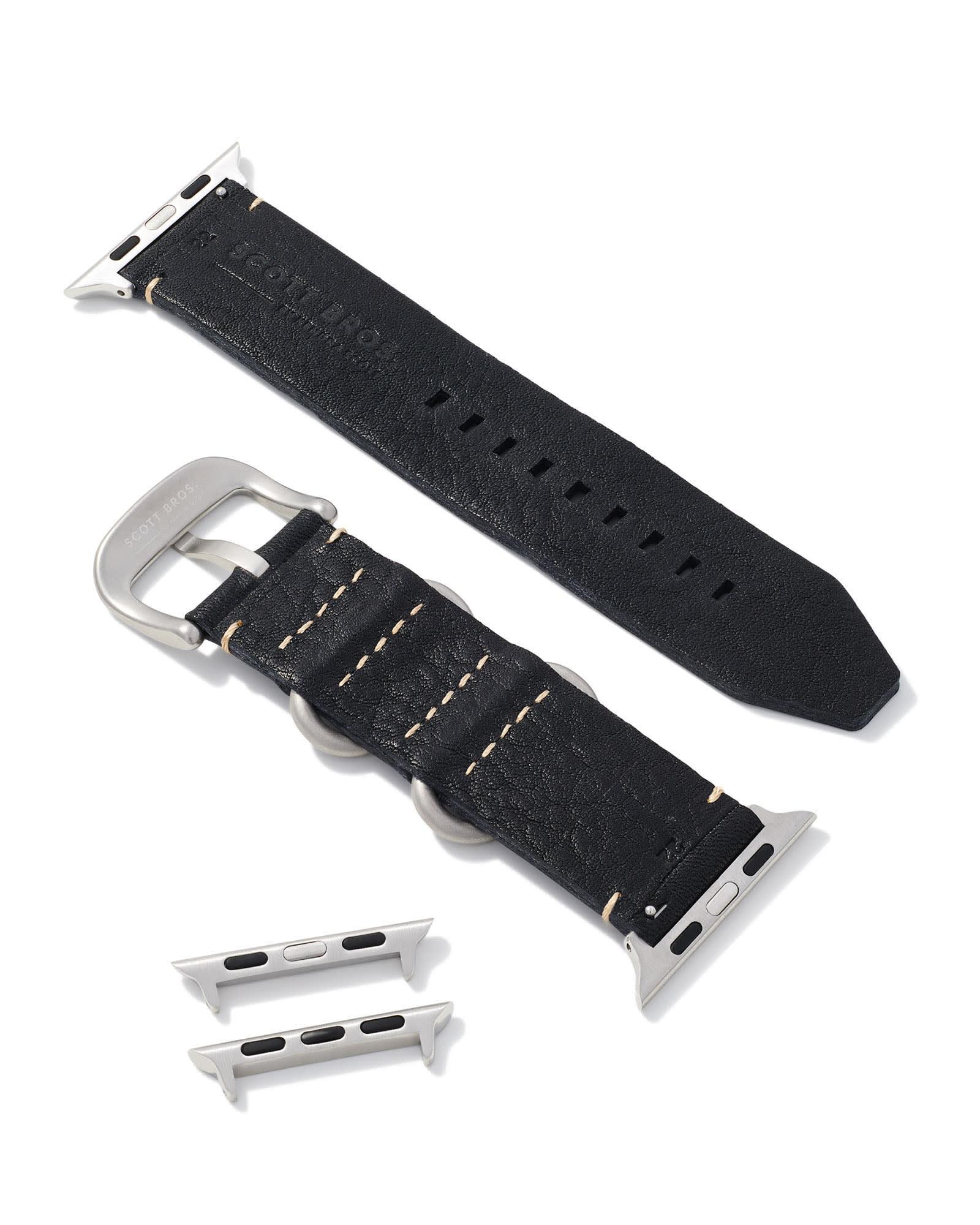 Grey Leather Watch Band in Black Product Image