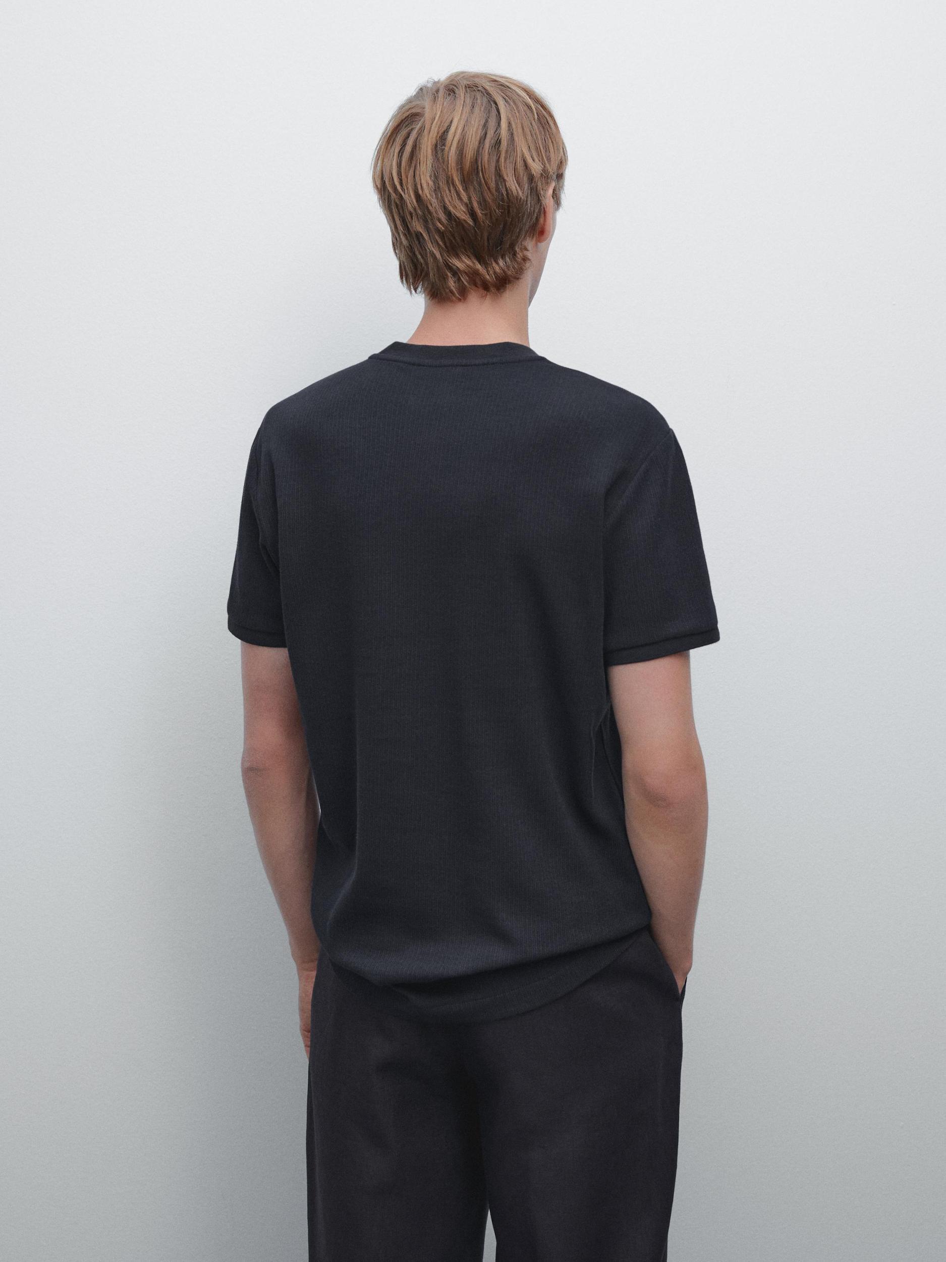 Ribbed polo shirt with stand collar Product Image