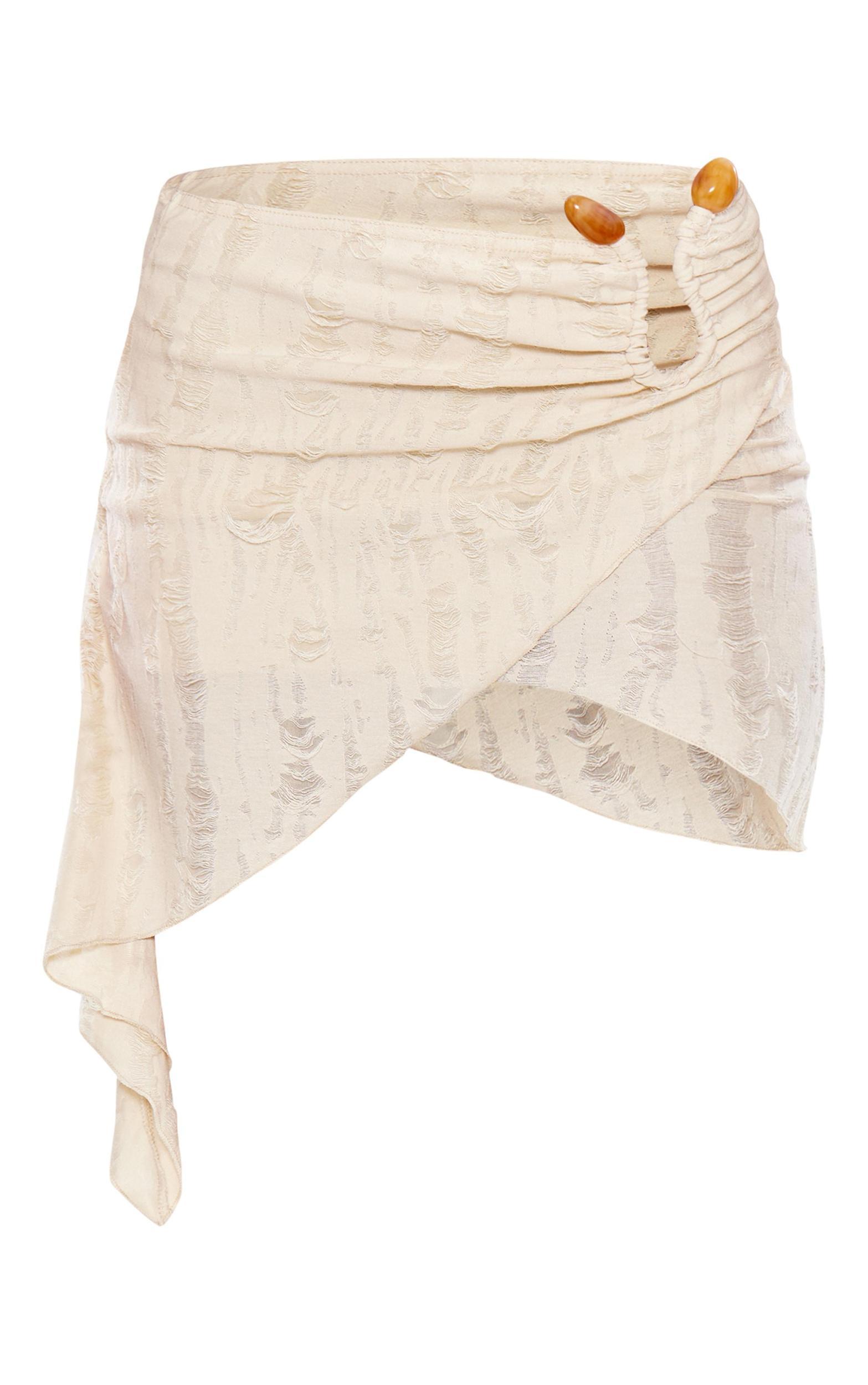 Stone Distressed Textured Handkerchief Hem Bead Trim Mini Skirt Product Image