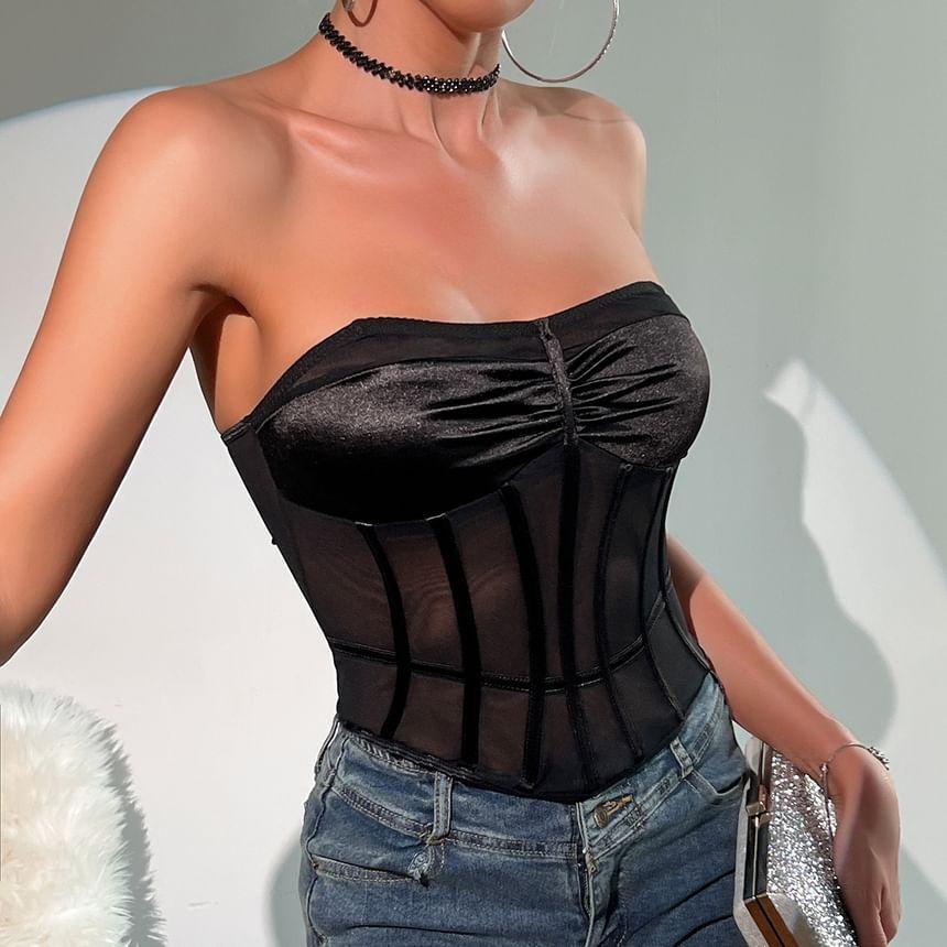 Plain Mesh Panel Corset Top Product Image