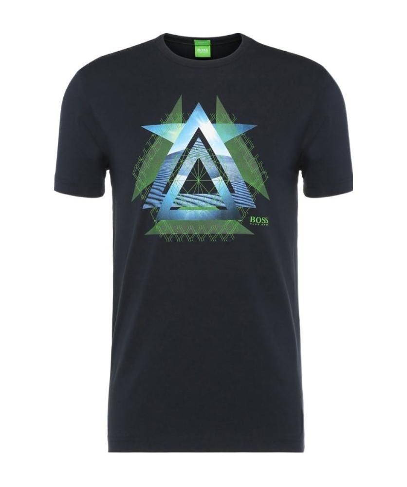 HUGO BOSS Navy Blue Printed Stretch T-shirt In Black Product Image