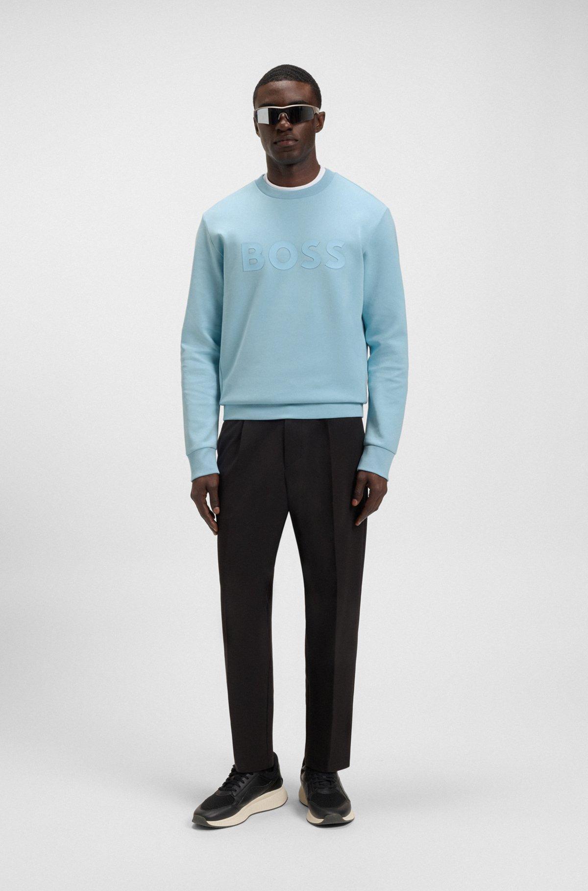 BOSS - Stretch-cotton sweatshirt with sandwich logo - Light Blue Product Image