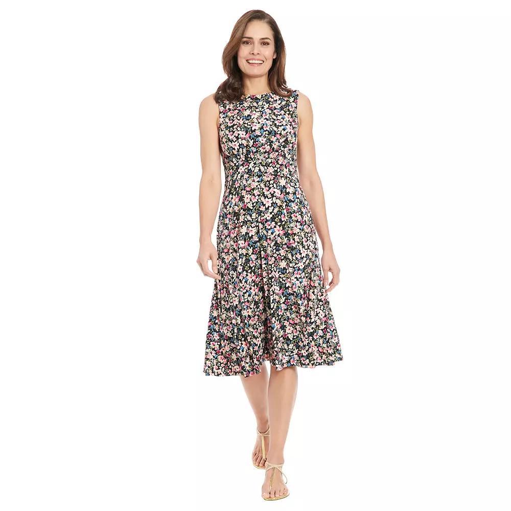 Women's London Times Inset Waist Print Midi Dress, Size: 8, Blue Product Image