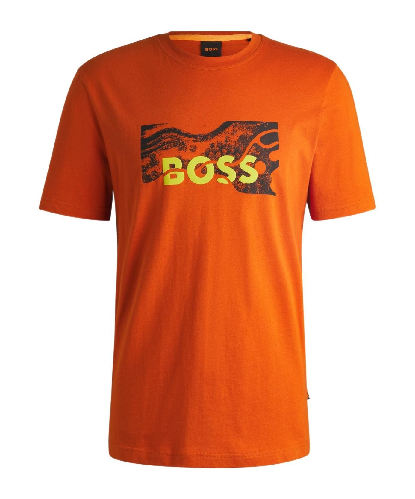 HUGO BOSS Cotton-jersey Regular-fit T-shirt With Logo Artwork In Light Orange Product Image
