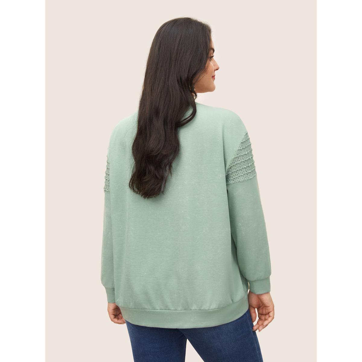 Plus Size Solid Lace Panel Drop Shoulder Sweatshirt Women Mint Casual Non Round Neck Everyday Sweatshirts BloomChic 28/5X Product Image