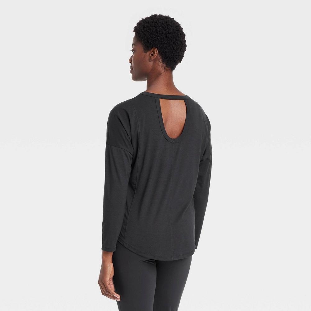 Womens Leggings-Friendly Long Sleeve Top - All In Motion Black XS: Moisture Wicking, Quick Drying, Relaxed Fit, Pullover Product Image