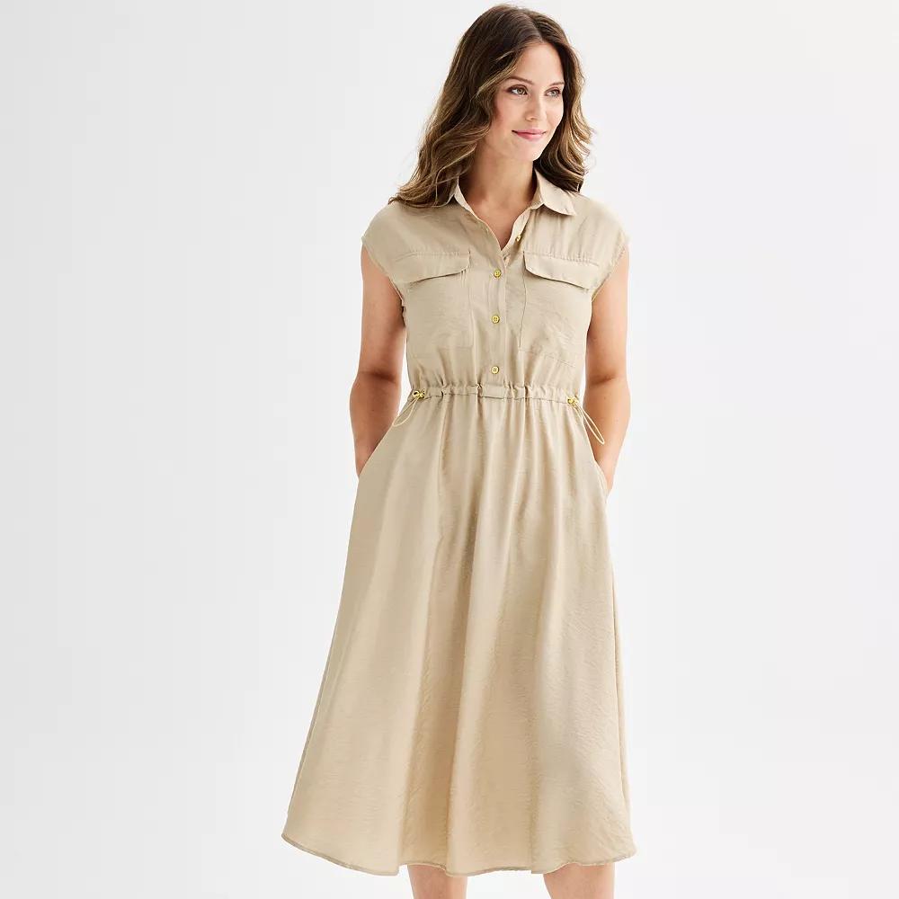 Women's Ellen Tracy Sleeveless Button Front Shirt Dress, Size: XS, Brown Product Image