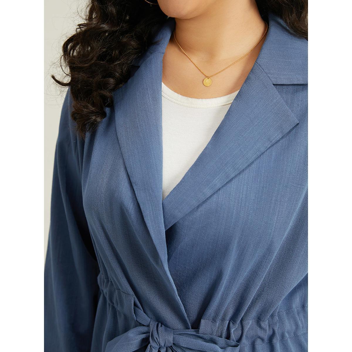 Plus Size Plain Drawstring Knot Gathered Coat Women Indigo Casual Plain Ladies Dailywear Winter Coats BloomChic 18-20/2X Product Image
