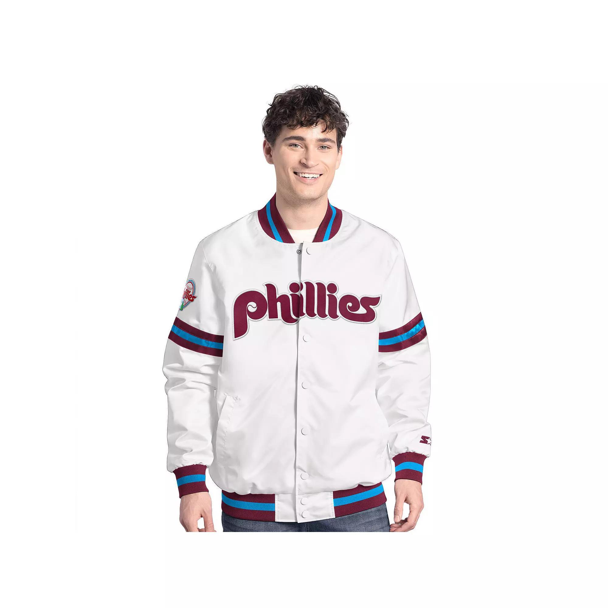 Men's Starter  White Philadelphia Phillies Cooperstown Scout Full-Snap Varsity Jacket, Size: 3XL Product Image