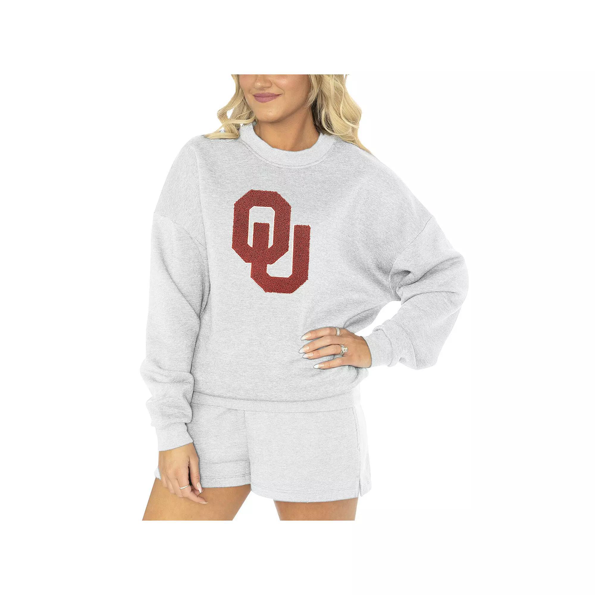 Women's Gameday Couture Ash Oklahoma Sooners Team Effort Pullover Sweatshirt & Shorts Sleep Set, Size: XL, Black Product Image