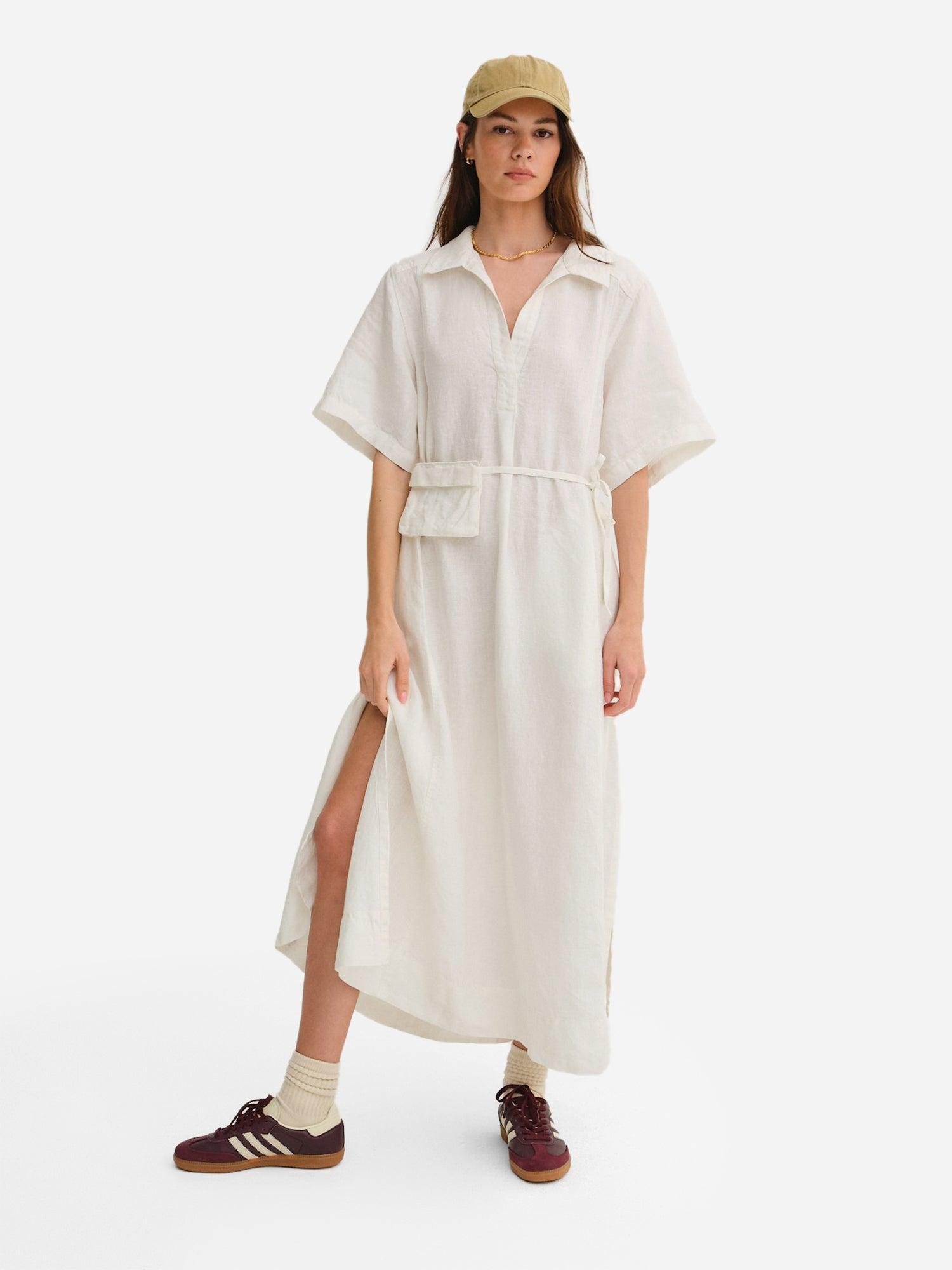 Organic Linen Belt Maxi Dress Female Product Image