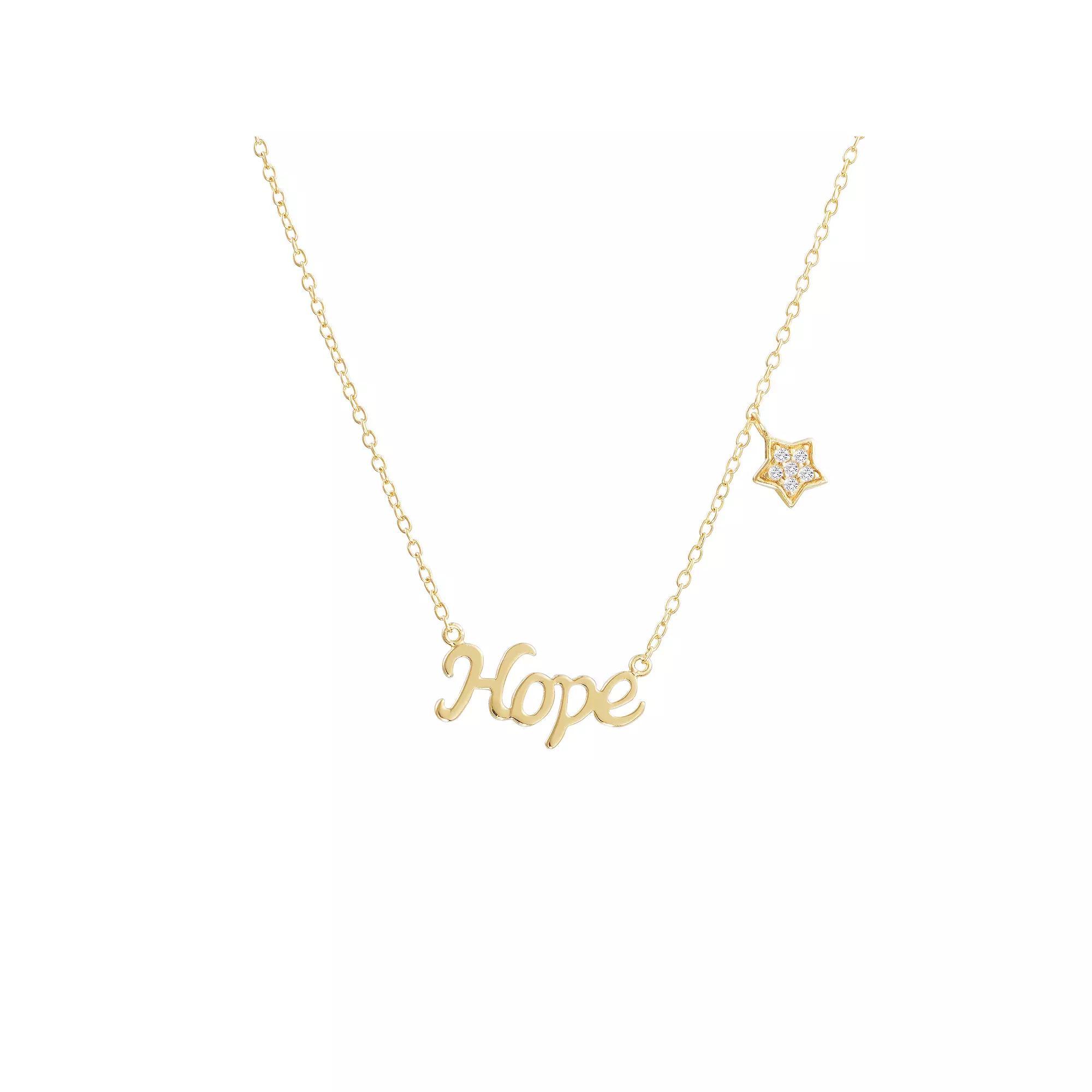 Main and Sterling 14k Gold Over Sterling Silver Cubic Zirconia Hope & Star Necklace, Womens Gold Tone Product Image