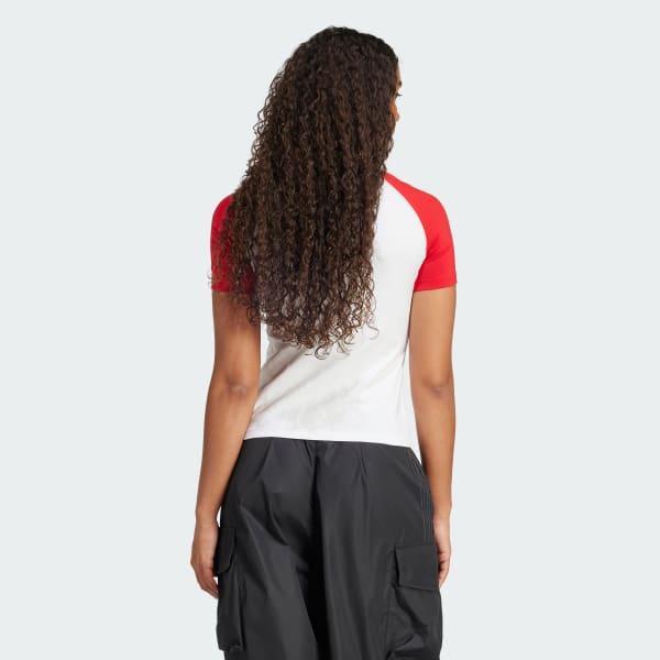 adidas Adicolor 3-Stripes Raglan Slim Tee Glow Pink L Womens Product Image