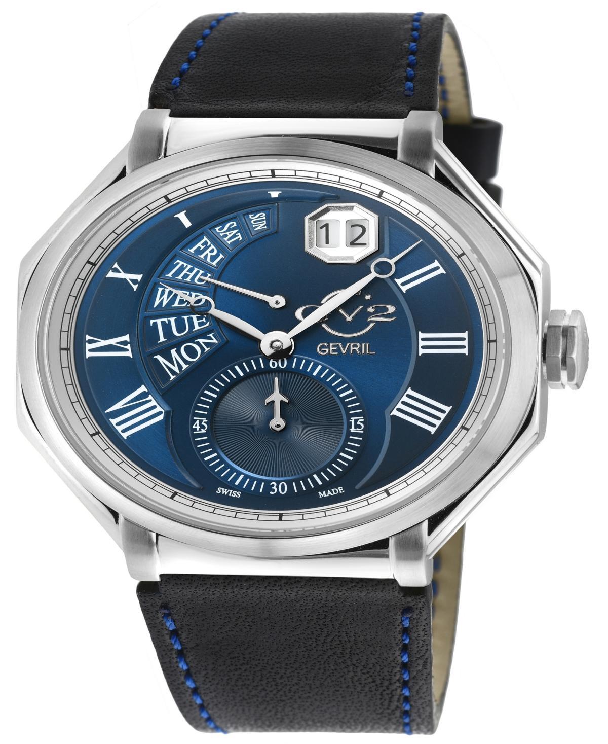 GV2 by Gevril Mens Marchese Black Leather Watch 44mm Product Image