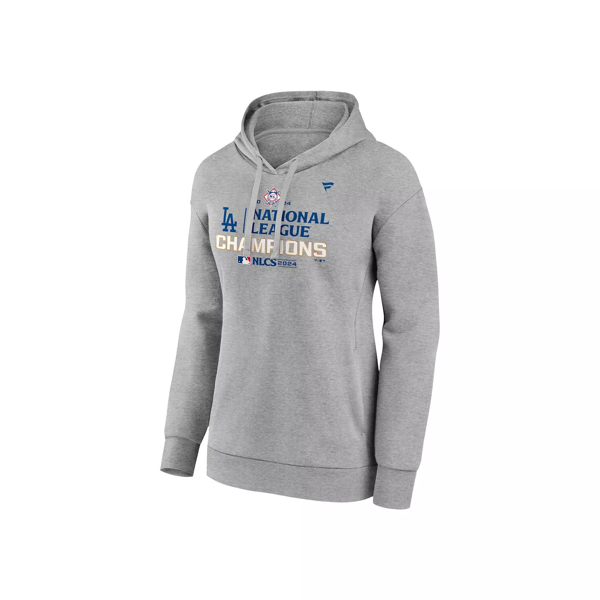Women's Fanatics Los Angeles Dodgers MLB 2024 National League Champions Locker Room Pullover Hoodie, Size: XL, Grey Gray Product Image