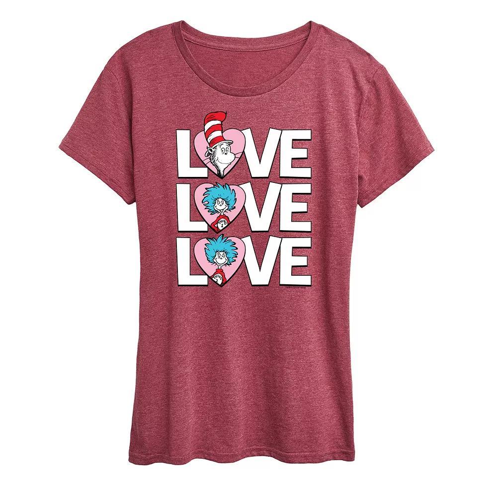 Womens Dr. Seuss Love Stacked Graphic Tee Grey Dark Red Product Image