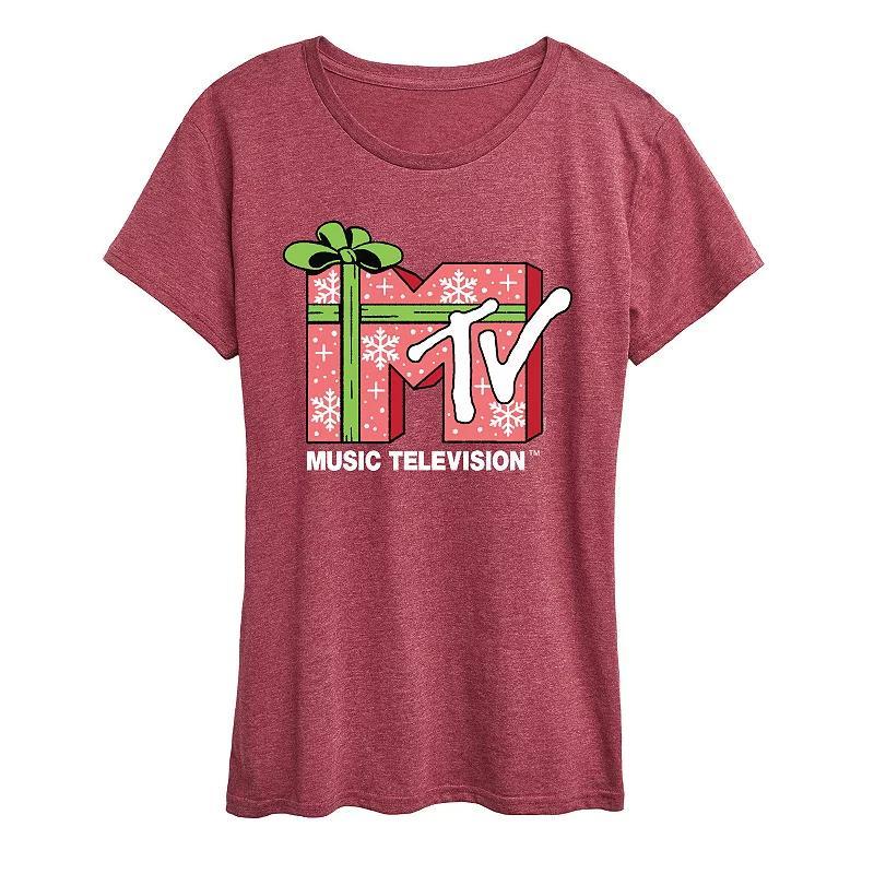 Womens MTV Christmas Present Graphic Tee Grey Dark Red Product Image
