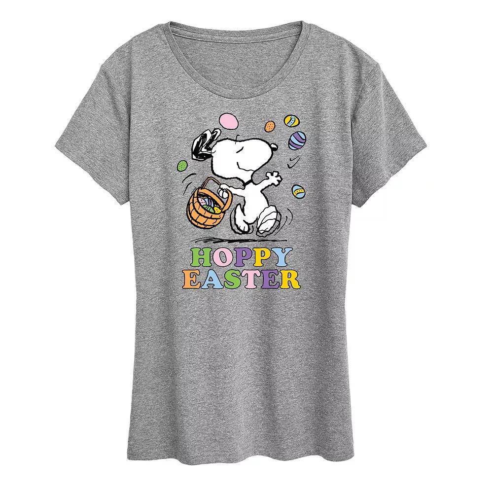 Womens Peanuts Snoopy Hoppy Easter Graphic Tee Grey Gray Product Image