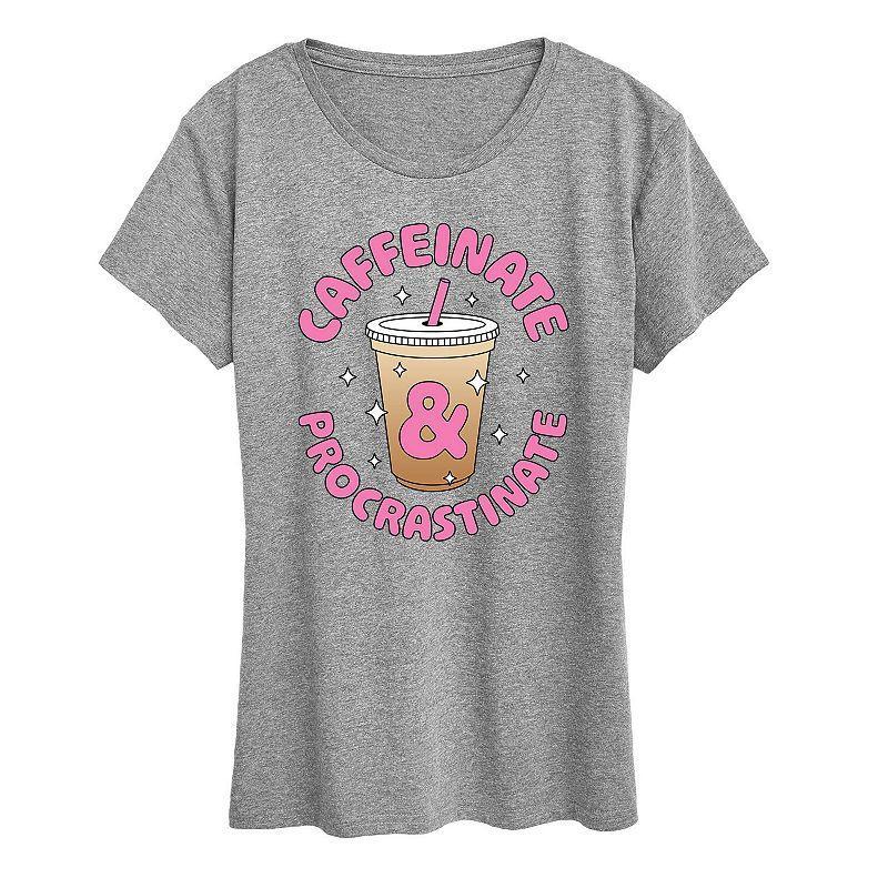 Womens Caffeinate And Procrastinate Graphic Tee, Girls Grey Gray Product Image
