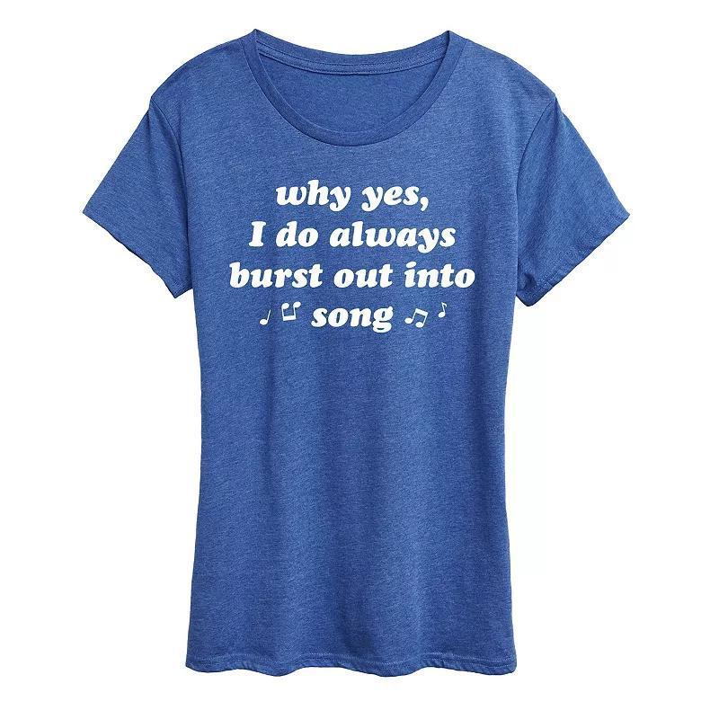 Womens I Do Always Burst Out Into Song Graphic Tee Grey Royal Blue Product Image