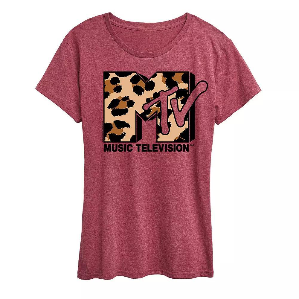 Womens MTV Leopard Art Graphic Tee Grey Gray Product Image