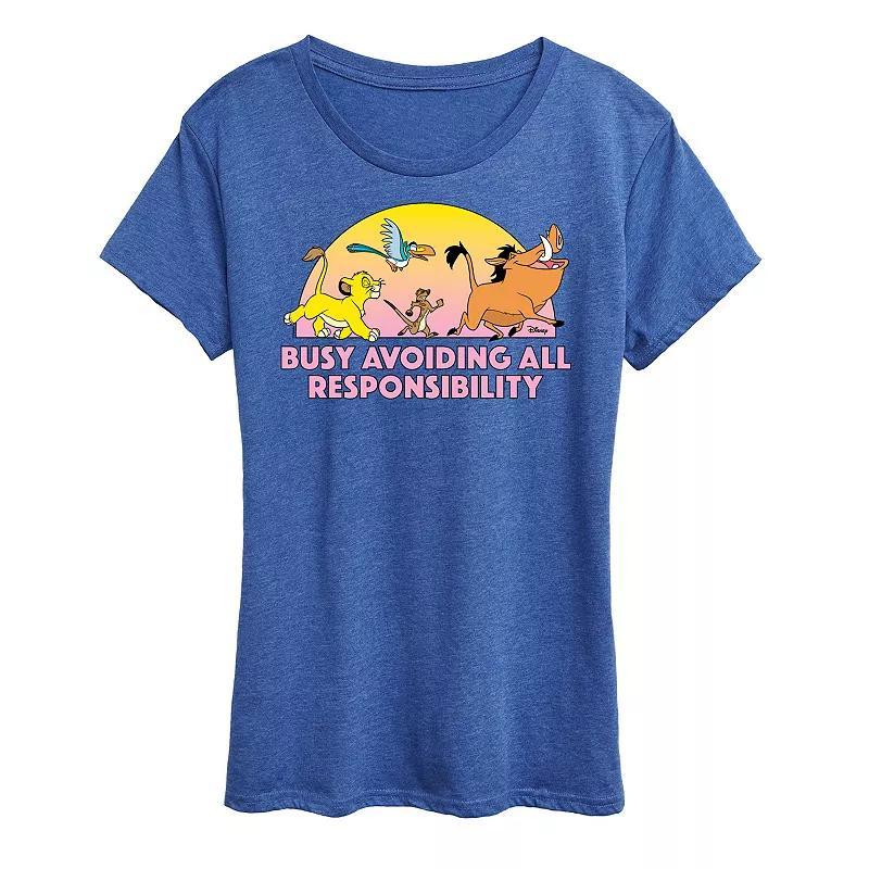 Disneys Lion King Womens Avoid Responsibility Graphic Tee Grey Royal Blue Product Image