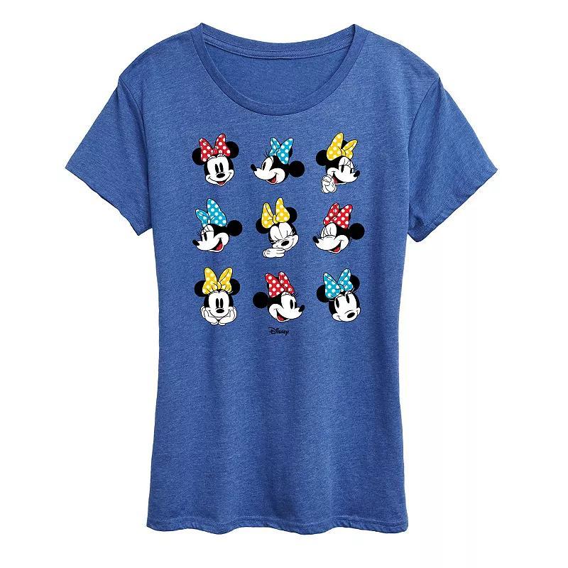 Disney's Minnie Mouse Dot Bow Grid Graphic Tee, Women's, Size: Medium, Grey Royal Blue Product Image