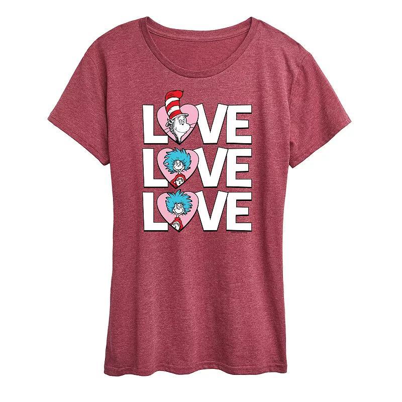 Womens Dr. Seuss Love Stacked Graphic Tee Grey Dark Red Product Image