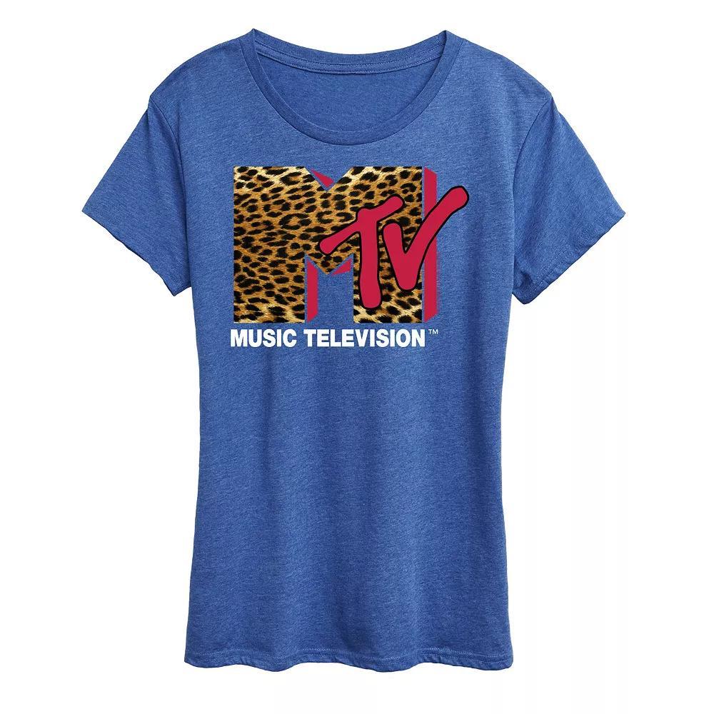 Womens MTV Leopard Logo Graphic Tee, Girls Blue Product Image