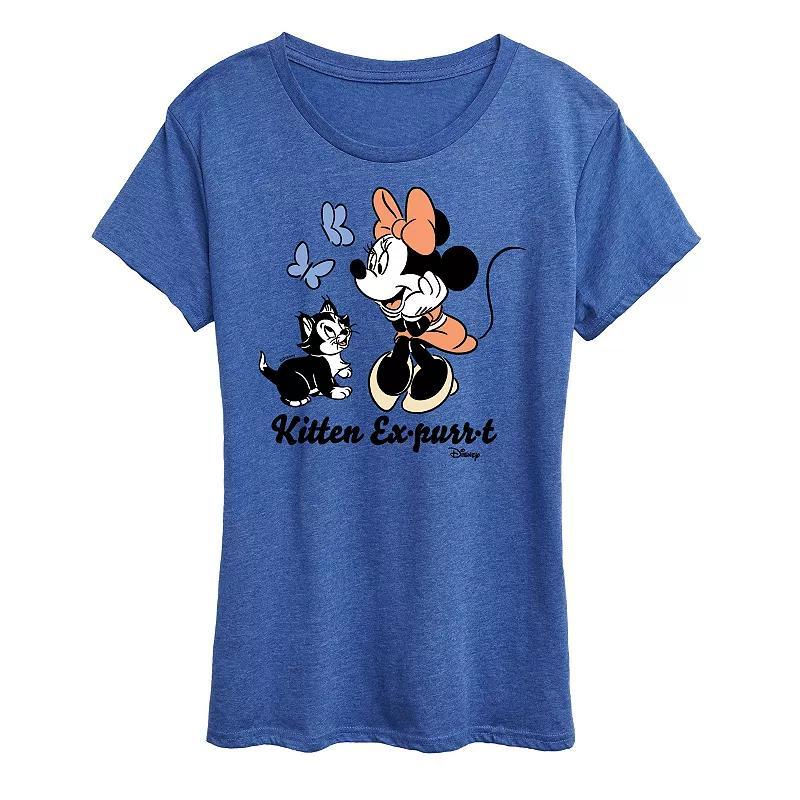 Disneys Minnie Mouse & Figaro Womens Kitten Expurrt Graphic Tee, Girls Grey Gray Product Image