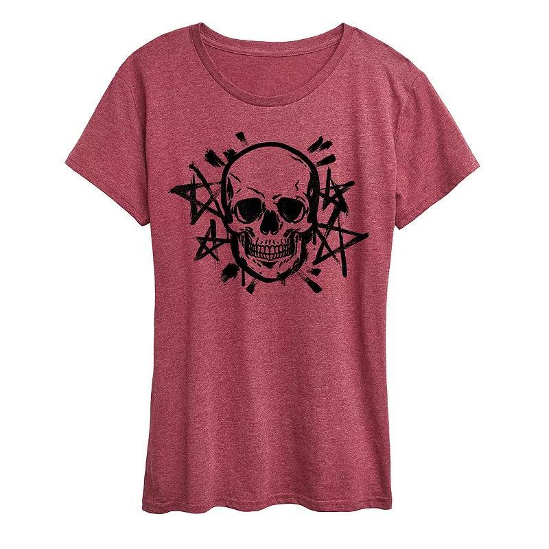Womens Skull And Stars Graphic Tee Grey Dark Red Product Image