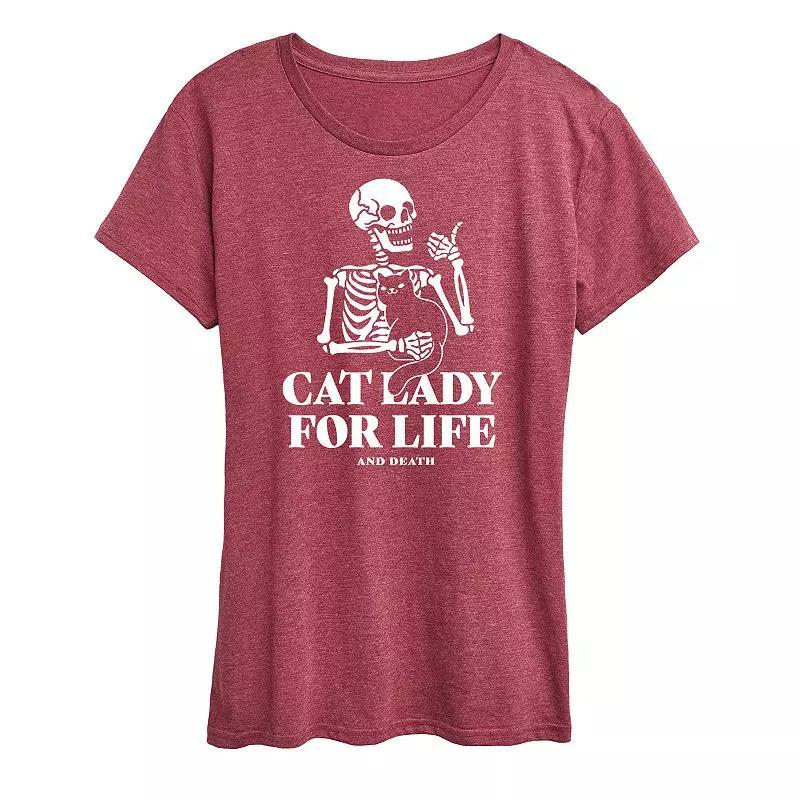 Womens Cat Lady For Like Skeleton Graphic Tee Grey Wine Product Image