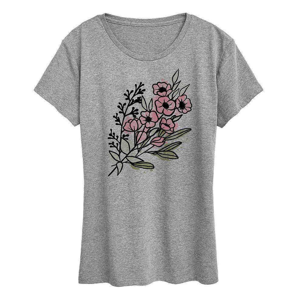 Women's Watercolor Flowers Graphic Tee, Girl's, Size: Small, Grey Gray Product Image