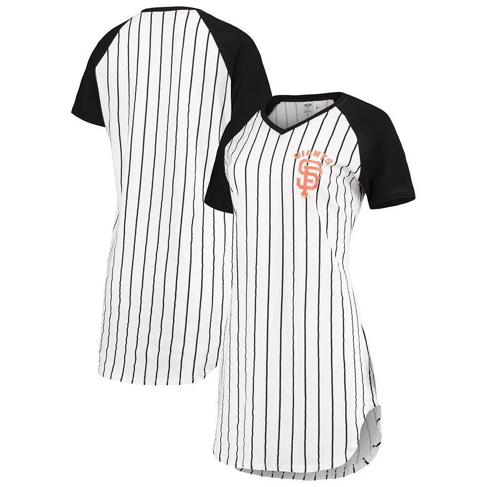 Women's Concepts Sport White/Black San Francisco Giants Vigor Pinstripe Raglan V-Neck Nightshirt, Size: Medium Product Image