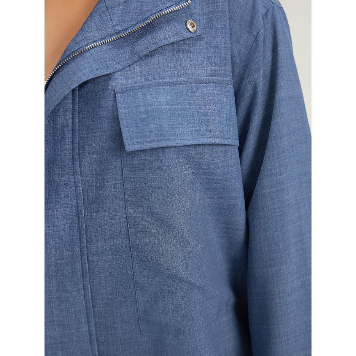 Plus Size Plain Flap Pocket Zipper Lapel Collar Coat Women Stone Casual Plain Ladies Dailywear Winter Coats BloomChic 14-16/1X Product Image