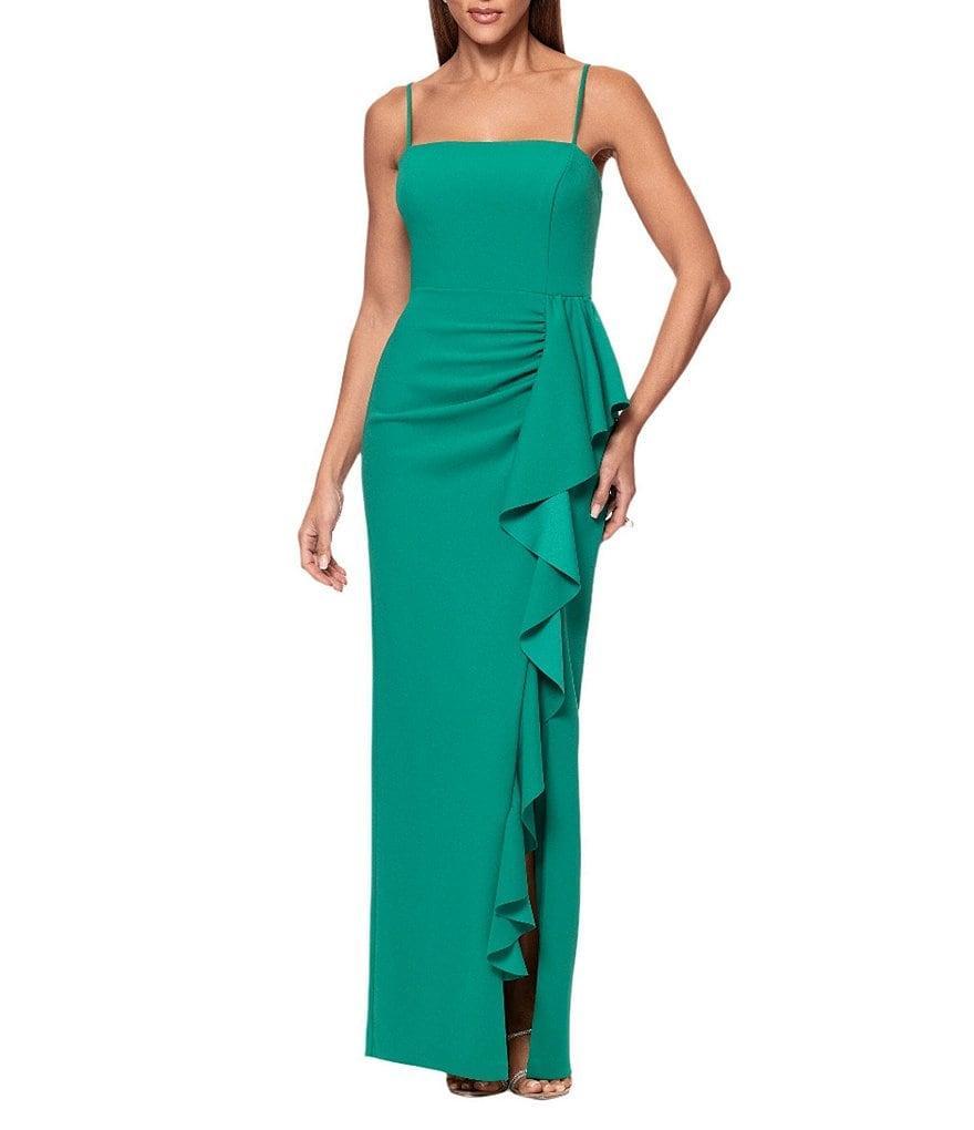 Xscape Scuba Petite Size Ruffle Front Scuba Crepe Dress Product Image