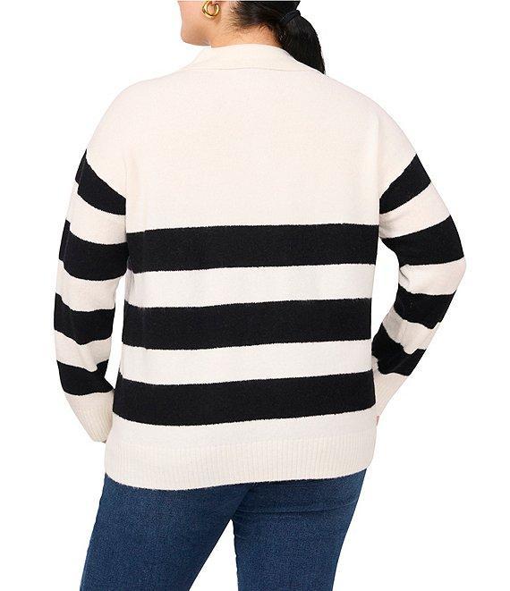 Vince Camuto Plus Size Knit Stripe Print V-Neck Long Sleeve Sweater Product Image